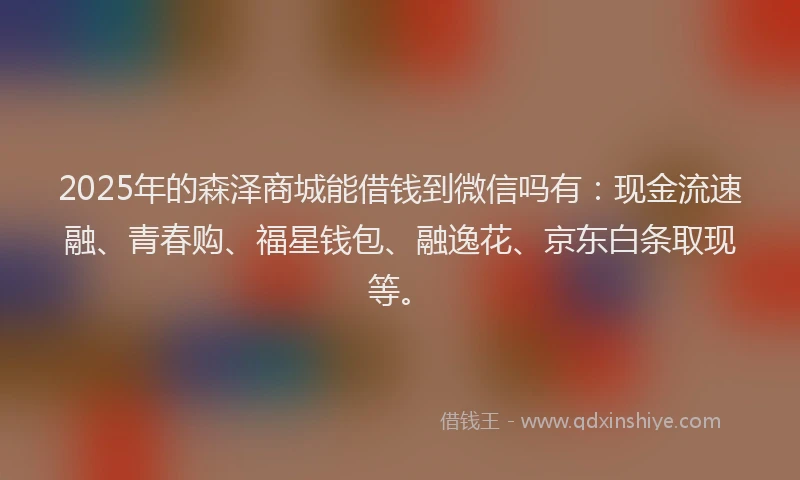 2025年的森泽商城能借钱到微信吗有：现金流速融、青春购、福星钱包、融逸花、京东白条取现等。