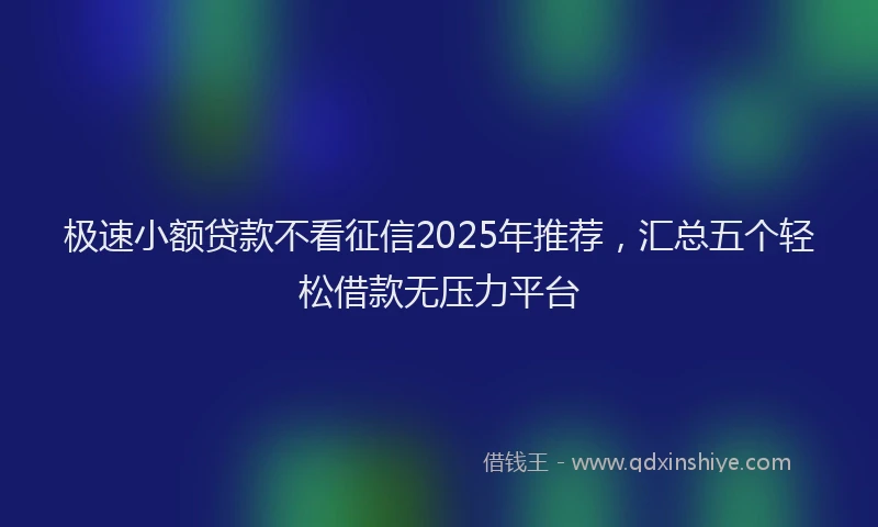 极速小额贷款不看征信2025年推荐，汇总五个轻松借款无压力平台