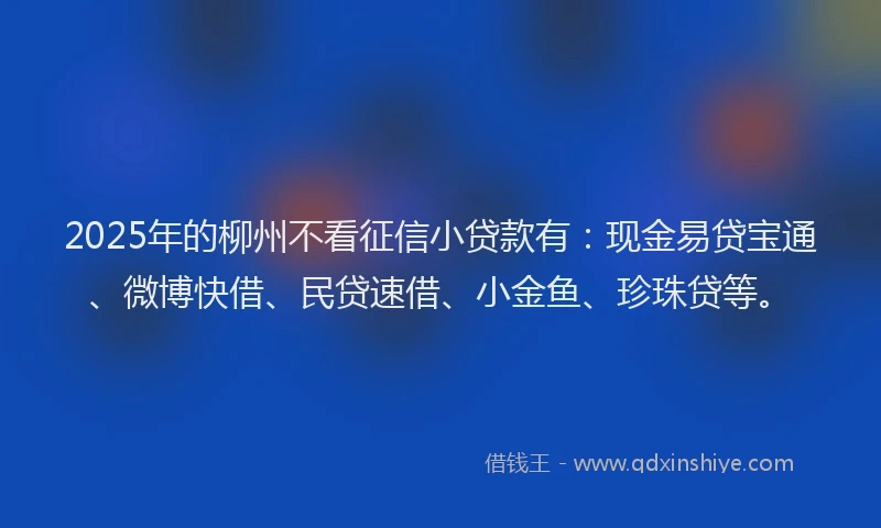 2025年的柳州不看征信小贷款有：现金易贷宝通、微博快借、民贷速借、小金鱼、珍珠贷等。