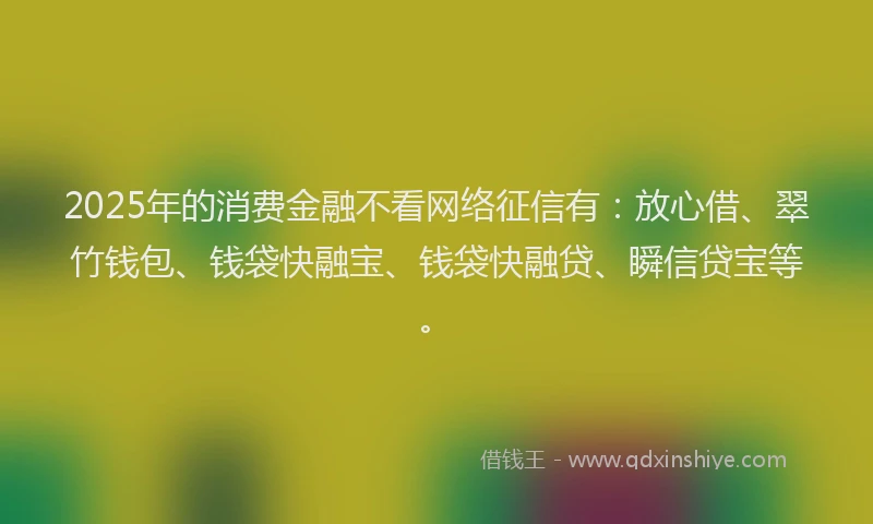 2025年的消费金融不看网络征信有：放心借、翠竹钱包、钱袋快融宝、钱袋快融贷、瞬信贷宝等。