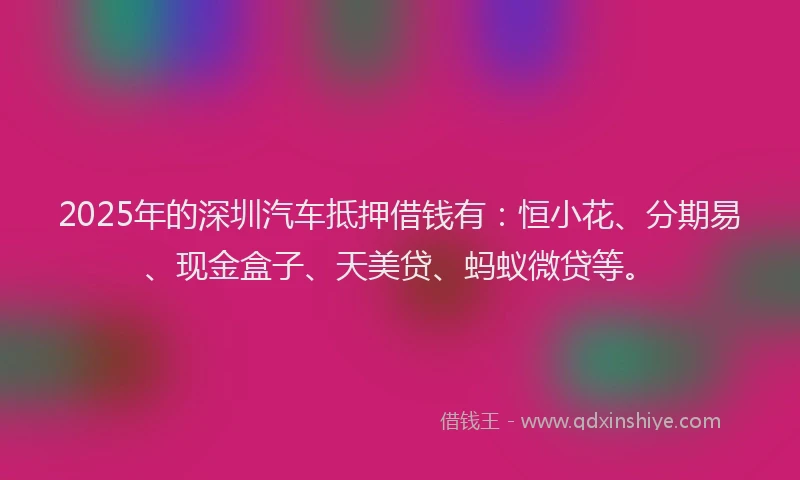 2025年的深圳汽车抵押借钱有：恒小花、分期易、现金盒子、天美贷、蚂蚁微贷等。