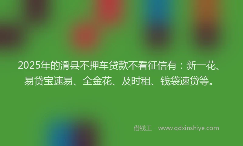 2025年的滑县不押车贷款不看征信有：新一花、易贷宝速易、全金花、及时租、钱袋速贷等。