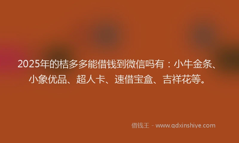 2025年的桔多多能借钱到微信吗有：小牛金条、小象优品、超人卡、速借宝盒、吉祥花等。