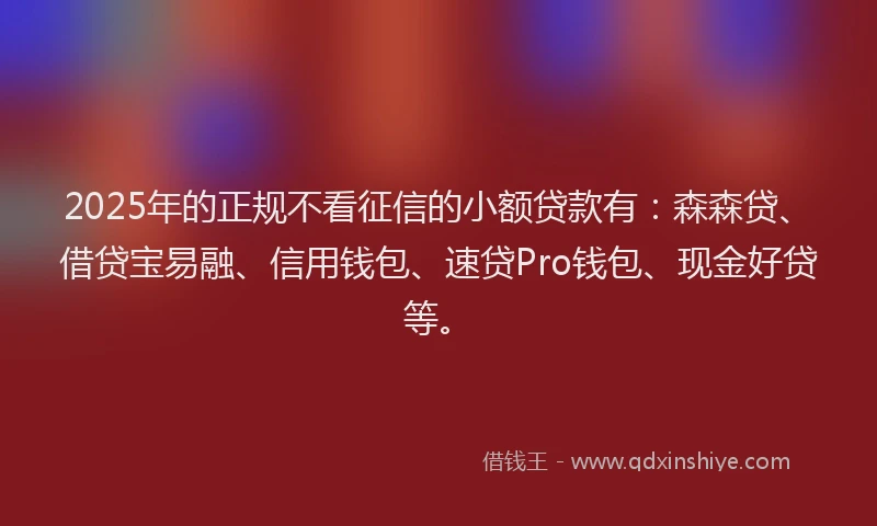 2025年的正规不看征信的小额贷款有：森森贷、借贷宝易融、信用钱包、速贷Pro钱包、现金好贷等。