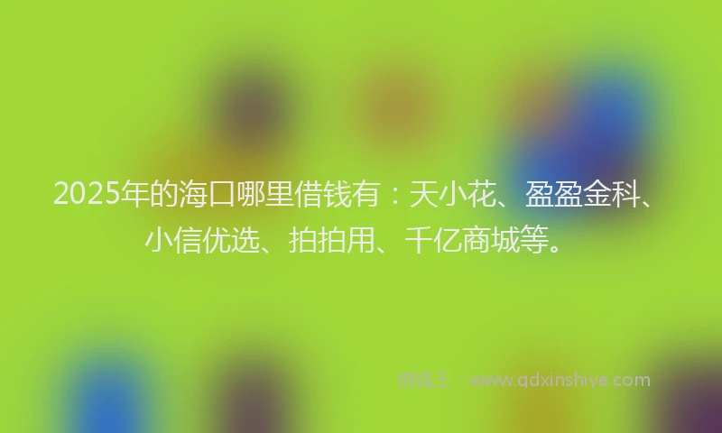 2025年的海口哪里借钱有：天小花、盈盈金科、小信优选、拍拍用、千亿商城等。