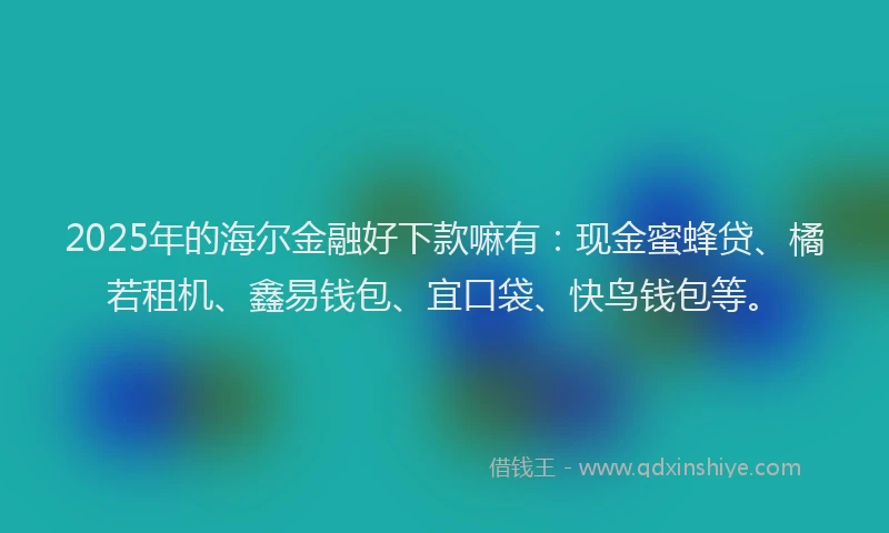 2025年的海尔金融好下款嘛有：现金蜜蜂贷、橘若租机、鑫易钱包、宜口袋、快鸟钱包等。