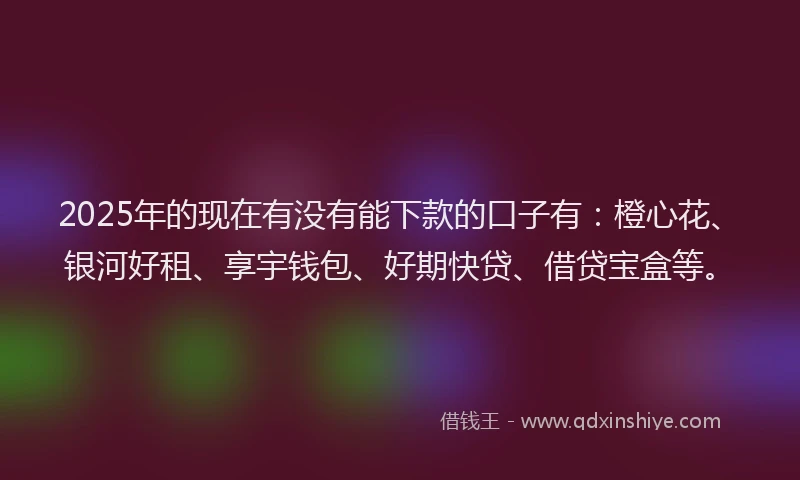 2025年的现在有没有能下款的口子有：橙心花、银河好租、享宇钱包、好期快贷、借贷宝盒等。