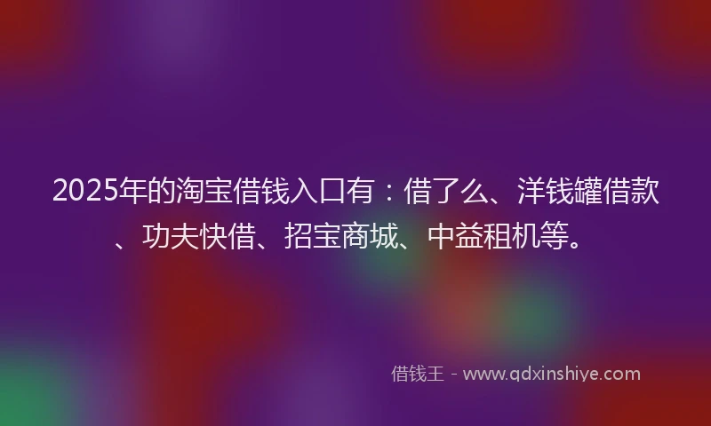 2025年的淘宝借钱入口有：借了么、洋钱罐借款、功夫快借、招宝商城、中益租机等。