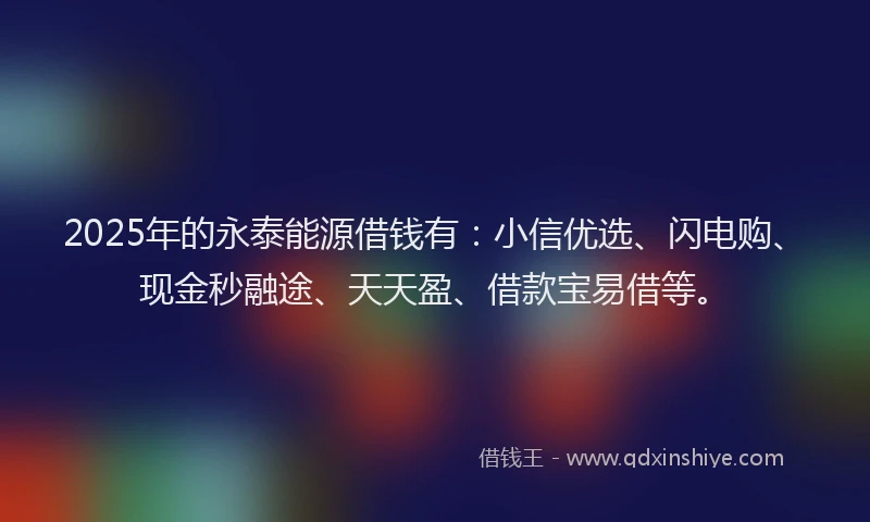 2025年的永泰能源借钱有：小信优选、闪电购、现金秒融途、天天盈、借款宝易借等。