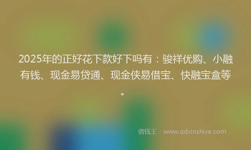 2025年的正好花下款好下吗有：骏祥优购、小融有钱、现金易贷通、现金侠易借宝、快融宝盒等。