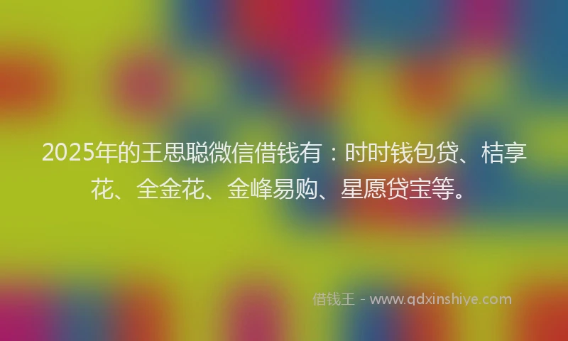 2025年的王思聪微信借钱有：时时钱包贷、桔享花、全金花、金峰易购、星愿贷宝等。