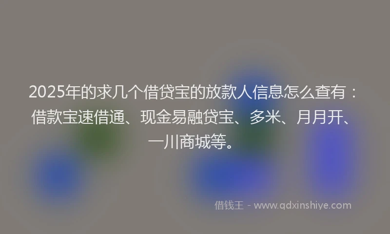 2025年的求几个借贷宝的放款人信息怎么查有：借款宝速借通、现金易融贷宝、多米、月月开、一川商城等。