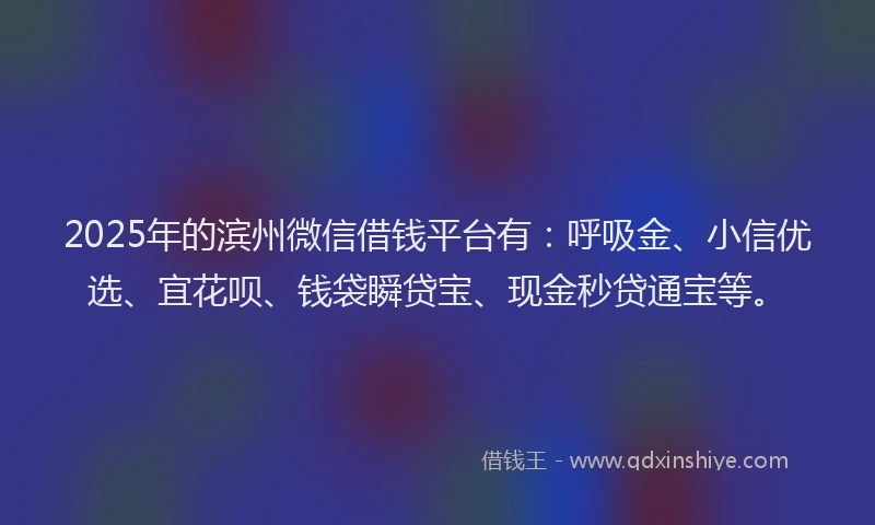 2025年的滨州微信借钱平台有：呼吸金、小信优选、宜花呗、钱袋瞬贷宝、现金秒贷通宝等。