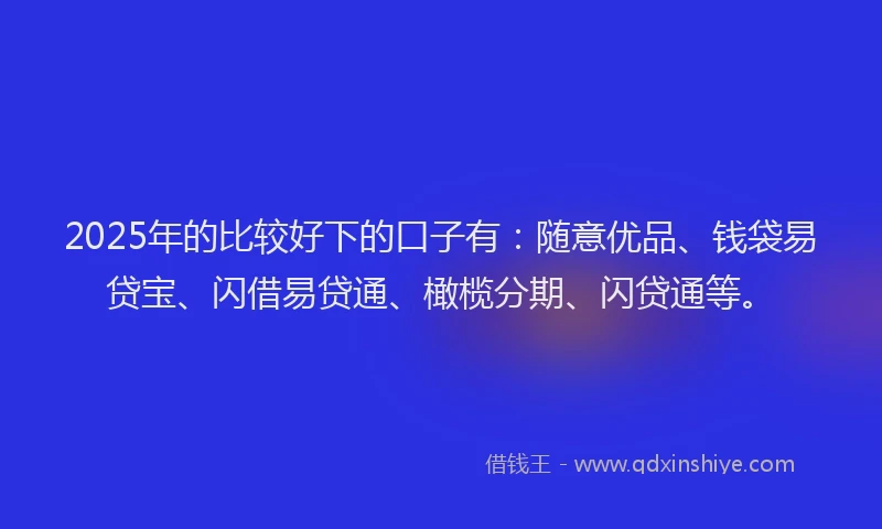 2025年的比较好下的口子有：随意优品、钱袋易贷宝、闪借易贷通、橄榄分期、闪贷通等。