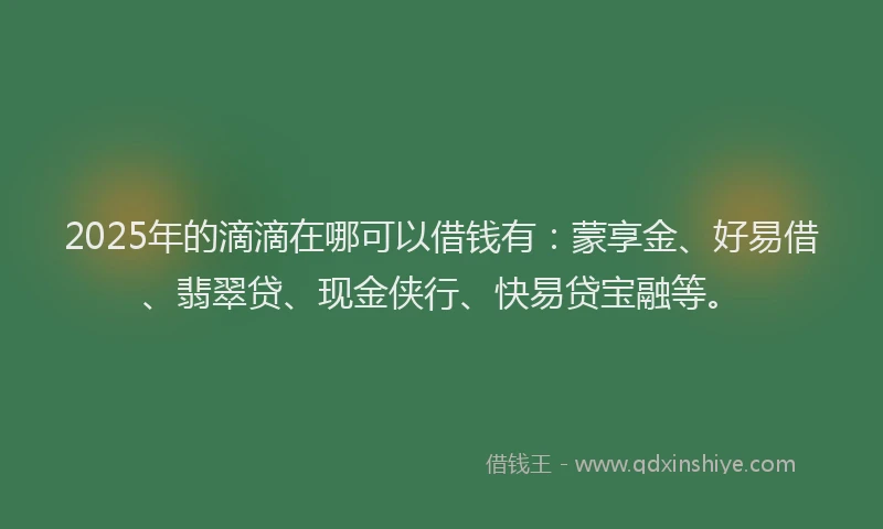 2025年的滴滴在哪可以借钱有：蒙享金、好易借、翡翠贷、现金侠行、快易贷宝融等。