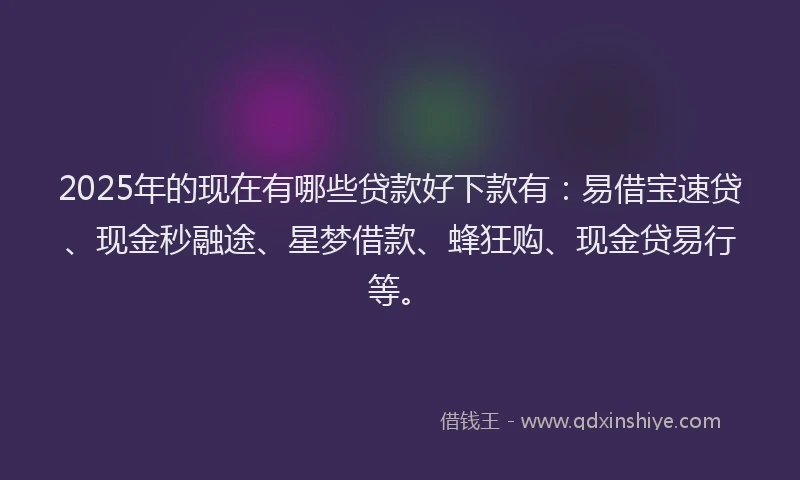 2025年的现在有哪些贷款好下款有：易借宝速贷、现金秒融途、星梦借款、蜂狂购、现金贷易行等。