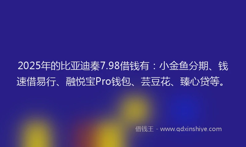 2025年的比亚迪秦7.98借钱有：小金鱼分期、钱速借易行、融悦宝Pro钱包、芸豆花、臻心贷等。