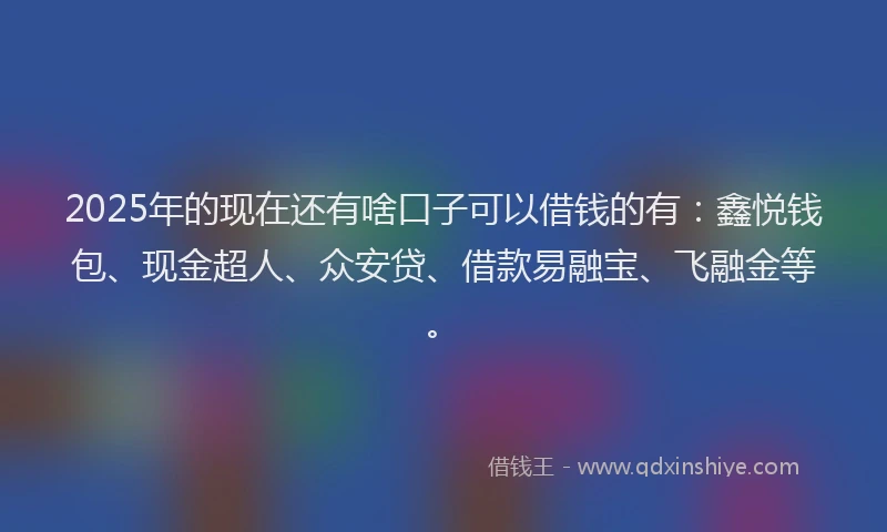 2025年的现在还有啥口子可以借钱的有：鑫悦钱包、现金超人、众安贷、借款易融宝、飞融金等。