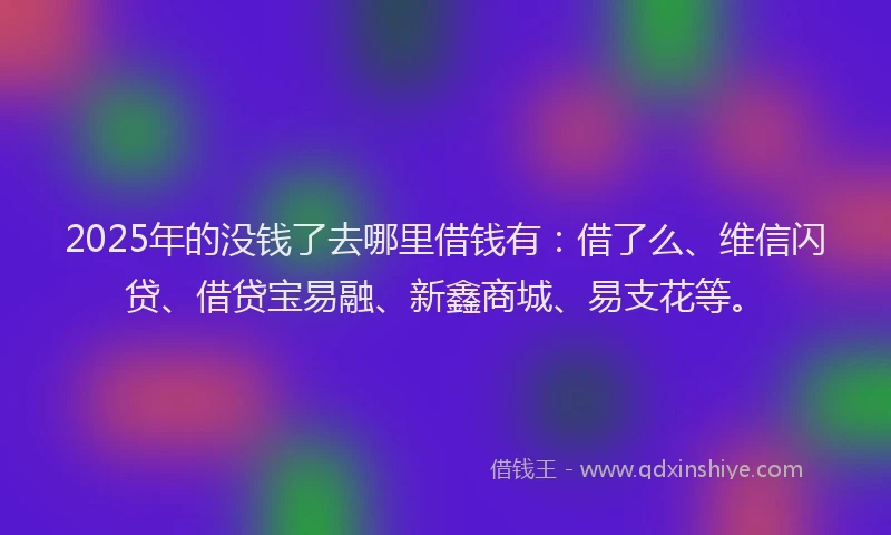 2025年的没钱了去哪里借钱有：借了么、维信闪贷、借贷宝易融、新鑫商城、易支花等。
