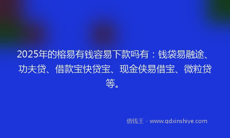 2025年的榕易有钱容易下款吗有：钱袋易融途、功夫贷、借款宝快贷宝、现金侠易借宝、微粒贷等。