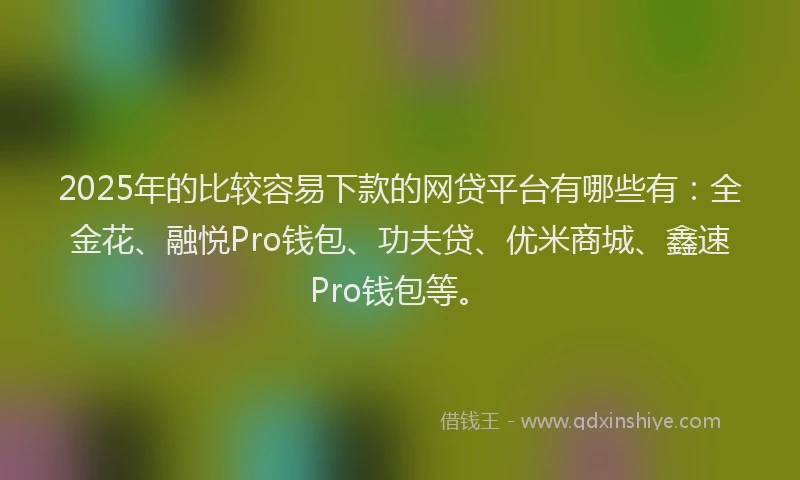 2025年的比较容易下款的网贷平台有哪些有：全金花、融悦Pro钱包、功夫贷、优米商城、鑫速Pro钱包等。