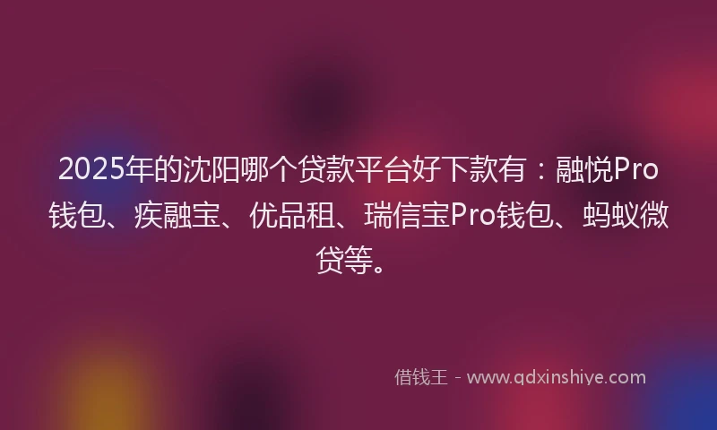 2025年的沈阳哪个贷款平台好下款有：融悦Pro钱包、疾融宝、优品租、瑞信宝Pro钱包、蚂蚁微贷等。