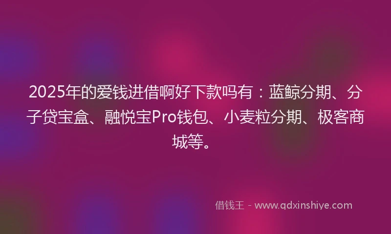2025年的爱钱进借啊好下款吗有：蓝鲸分期、分子贷宝盒、融悦宝Pro钱包、小麦粒分期、极客商城等。