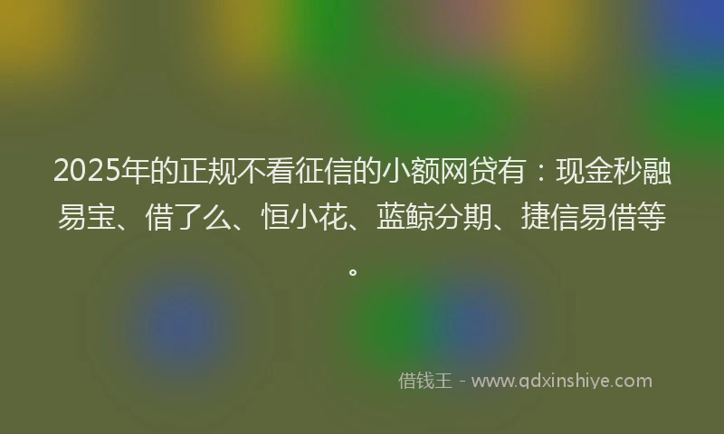 2025年的正规不看征信的小额网贷有：现金秒融易宝、借了么、恒小花、蓝鲸分期、捷信易借等。