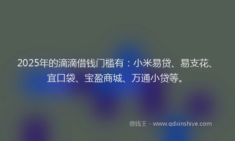 2025年的滴滴借钱门槛有：小米易贷、易支花、宜口袋、宝盈商城、万通小贷等。