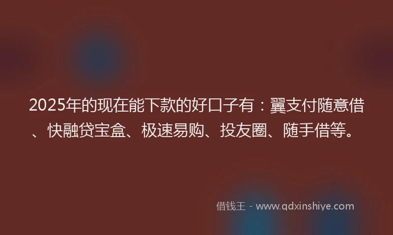2025年的现在能下款的好口子有：翼支付随意借、快融贷宝盒、极速易购、投友圈、随手借等。