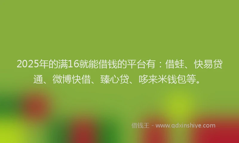 2025年的满16就能借钱的平台有：借蛙、快易贷通、微博快借、臻心贷、哆来米钱包等。