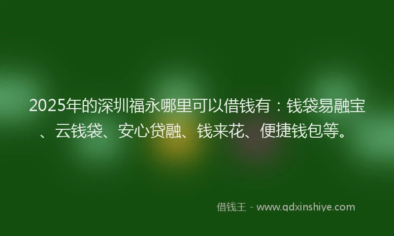 2025年的深圳福永哪里可以借钱有：钱袋易融宝、云钱袋、安心贷融、钱来花、便捷钱包等。
