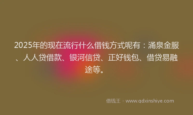 2025年的现在流行什么借钱方式呢有：涌泉金服、人人贷借款、银河信贷、正好钱包、借贷易融途等。
