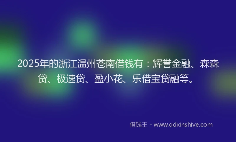 2025年的浙江温州苍南借钱有：辉誉金融、森森贷、极速贷、盈小花、乐借宝贷融等。