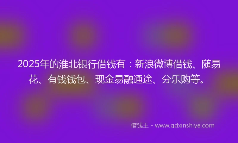 2025年的淮北银行借钱有：新浪微博借钱、随易花、有钱钱包、现金易融通途、分乐购等。