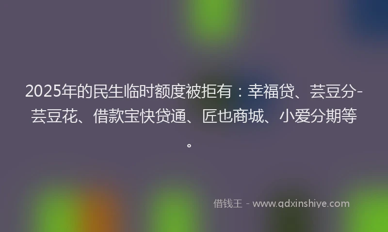 2025年的民生临时额度被拒有：幸福贷、芸豆分-芸豆花、借款宝快贷通、匠也商城、小爱分期等。