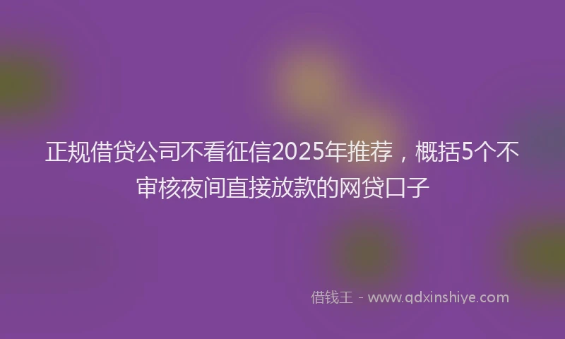 正规借贷公司不看征信2025年推荐，概括5个不审核夜间直接放款的网贷口子