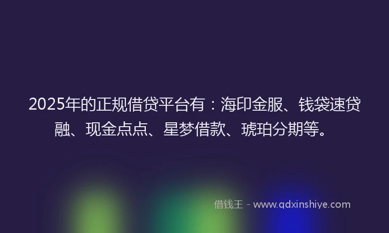 2025年的正规借贷平台有：海印金服、钱袋速贷融、现金点点、星梦借款、琥珀分期等。