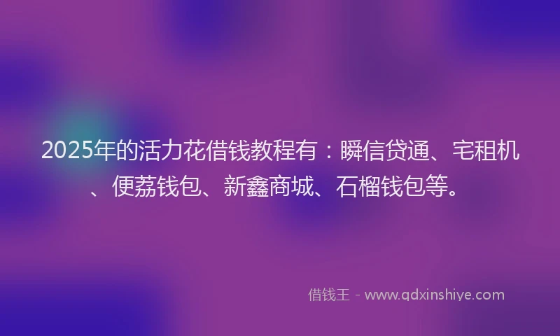 2025年的活力花借钱教程有：瞬信贷通、宅租机、便荔钱包、新鑫商城、石榴钱包等。