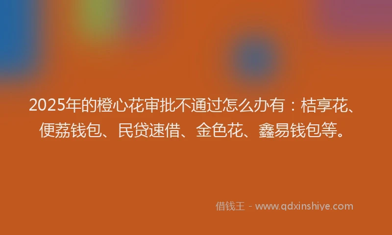 2025年的橙心花审批不通过怎么办有：桔享花、便荔钱包、民贷速借、金色花、鑫易钱包等。