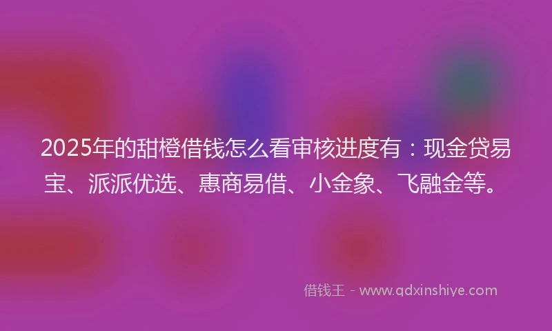 2025年的甜橙借钱怎么看审核进度有：现金贷易宝、派派优选、惠商易借、小金象、飞融金等。