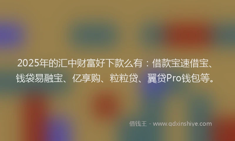 2025年的汇中财富好下款么有：借款宝速借宝、钱袋易融宝、亿享购、粒粒贷、翼贷Pro钱包等。