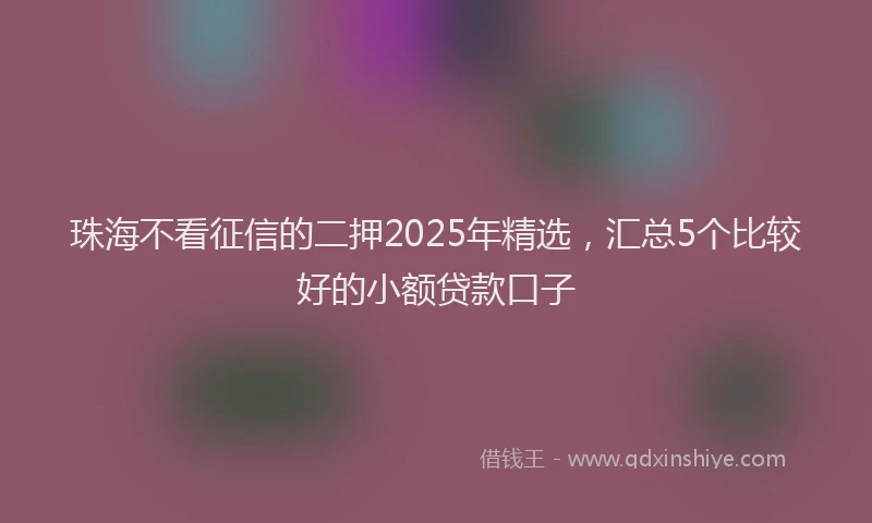 珠海不看征信的二押2025年精选，汇总5个比较好的小额贷款口子