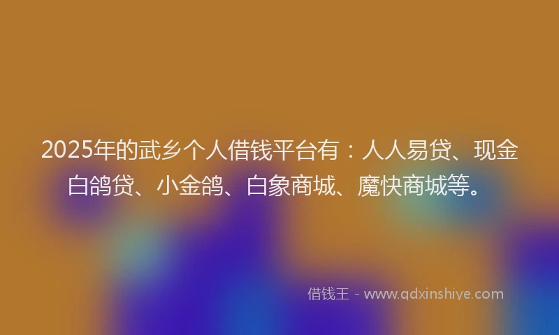 2025年的武乡个人借钱平台有：人人易贷、现金白鸽贷、小金鸽、白象商城、魔快商城等。