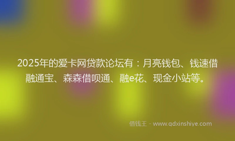 2025年的爱卡网贷款论坛有：月亮钱包、钱速借融通宝、森森借呗通、融e花、现金小站等。
