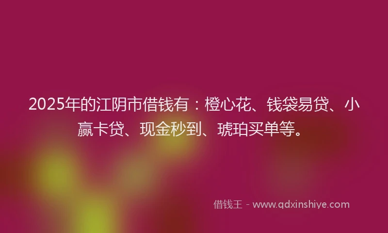 2025年的江阴市借钱有：橙心花、钱袋易贷、小赢卡贷、现金秒到、琥珀买单等。
