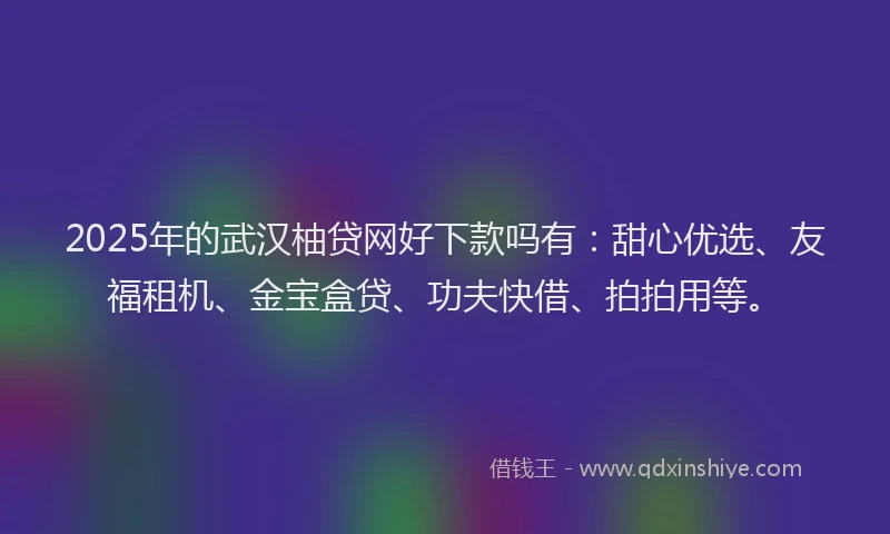2025年的武汉柚贷网好下款吗有：甜心优选、友福租机、金宝盒贷、功夫快借、拍拍用等。