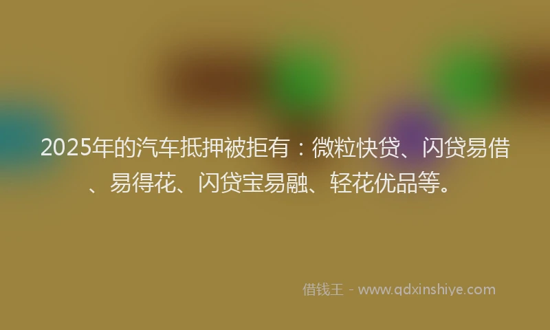 2025年的汽车抵押被拒有：微粒快贷、闪贷易借、易得花、闪贷宝易融、轻花优品等。