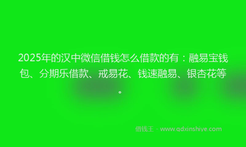 2025年的汉中微信借钱怎么借款的有：融易宝钱包、分期乐借款、戒易花、钱速融易、银杏花等。