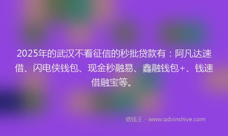 2025年的武汉不看征信的秒批贷款有：阿凡达速借、闪电侠钱包、现金秒融易、鑫融钱包+、钱速借融宝等。